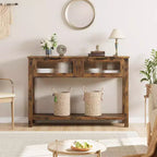 Tavolo da ingresso da 43,3'', Consolle in legno con 2 cassetti in vetro e ripiano aperto, Mobile contenitore da ingresso dietro divano, per soggiorno, corridoio