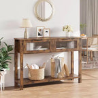 Tavolo da ingresso da 43,3'', Consolle in legno con 2 cassetti in vetro e ripiano aperto, Mobile contenitore da ingresso dietro divano, per soggiorno, corridoio
