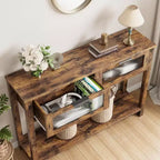 Tavolo da ingresso da 43,3'', Consolle in legno con 2 cassetti in vetro e ripiano aperto, Mobile contenitore da ingresso dietro divano, per soggiorno, corridoio