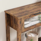 Tavolo da ingresso da 43,3'', Consolle in legno con 2 cassetti in vetro e ripiano aperto, Mobile contenitore da ingresso dietro divano, per soggiorno, corridoio
