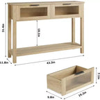 Tavolo da ingresso da 43,3'', Consolle in legno con 2 cassetti in vetro e ripiano aperto, Mobile contenitore da ingresso dietro divano, per soggiorno, corridoio