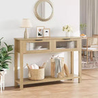 Tavolo da ingresso da 43,3'', Consolle in legno con 2 cassetti in vetro e ripiano aperto, Mobile contenitore da ingresso dietro divano, per soggiorno, corridoio