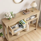 Tavolo da ingresso da 43,3'', Consolle in legno con 2 cassetti in vetro e ripiano aperto, Mobile contenitore da ingresso dietro divano, per soggiorno, corridoio