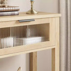 Tavolo da ingresso da 43,3'', Consolle in legno con 2 cassetti in vetro e ripiano aperto, Mobile contenitore da ingresso dietro divano, per soggiorno, corridoio
