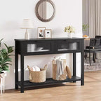 Tavolo da ingresso da 43,3'', Consolle in legno con 2 cassetti in vetro e ripiano aperto, Mobile contenitore da ingresso dietro divano, per soggiorno, corridoio