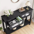 Tavolo da ingresso da 43,3'', Consolle in legno con 2 cassetti in vetro e ripiano aperto, Mobile contenitore da ingresso dietro divano, per soggiorno, corridoio