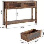 Tavolo da ingresso da 43,3'', Consolle in legno con 2 cassetti in vetro e ripiano aperto, Mobile contenitore da ingresso dietro divano, per soggiorno, corridoio