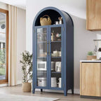 Dispensa da Cucina Ad Arco da 63,2 pollici, Scaffale a 5 Livelli con Ripiano Regolabile e 2 Grandi Ante in Vetro, per Cucina, Sala da Pranzo, Soggiorno