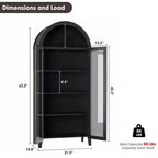 Dispensa da Cucina Ad Arco da 63,2 pollici, Scaffale a 5 Livelli con Ripiano Regolabile e 2 Grandi Ante in Vetro, per Cucina, Sala da Pranzo, Soggiorno
