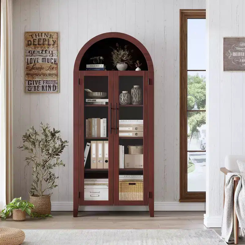 Dispensa da Cucina Ad Arco da 63,2 pollici, Scaffale a 5 Livelli con Ripiano Regolabile e 2 Grandi Ante in Vetro, per Cucina, Sala da Pranzo, Soggiorno