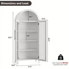 Dispensa da Cucina Ad Arco da 63,2 pollici, Scaffale a 5 Livelli con Ripiano Regolabile e 2 Grandi Ante in Vetro, per Cucina, Sala da Pranzo, Soggiorno