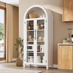 Dispensa da Cucina Ad Arco da 63,2 pollici, Scaffale a 5 Livelli con Ripiano Regolabile e 2 Grandi Ante in Vetro, per Cucina, Sala da Pranzo, Soggiorno
