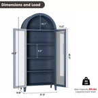 Dispensa da Cucina Ad Arco da 63,2 pollici, Scaffale a 5 Livelli con Ripiano Regolabile e 2 Grandi Ante in Vetro, per Cucina, Sala da Pranzo, Soggiorno