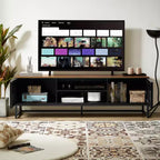 Mobile TV moderno a media temperatura da 63 pollici | Ante a griglia a doghe con vani portaoggetti, ideale per soggiorno, camera da letto e centro di intrattenimento