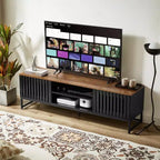 Mobile TV moderno a media temperatura da 63 pollici | Ante a griglia a doghe con vani portaoggetti, ideale per soggiorno, camera da letto e centro di intrattenimento