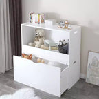 Contenitore Portagiochi Aperto per Bambini, Cesta Contenitore in Legno, Grande Spazio - Bianco