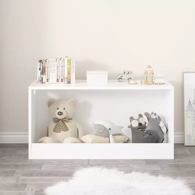 Contenitore Portagiochi Aperto per Bambini, Cesta Contenitore in Legno, Grande Spazio - Bianco