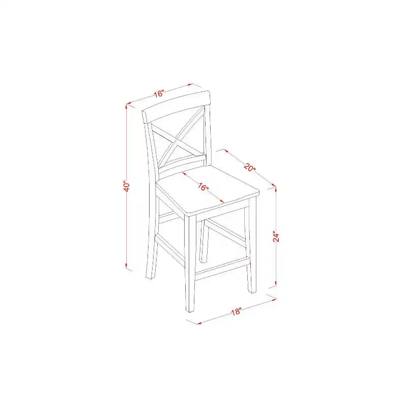 Sgabello da bar per bancone in legno con schienale alto finitura marrone da 41,5 pollici di altezza, forma rettangolare e senza tappezzeria in legno