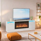 Mobile porta TV moderno con illuminazione a LED, dotato di armadietti e mensole, adatto per camere da letto e soggiorni.