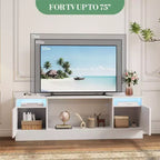 Mobile porta TV moderno con illuminazione a LED, dotato di armadietti e mensole, adatto per camere da letto e soggiorni.