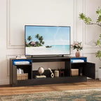 Mobile porta TV moderno con illuminazione a LED, dotato di armadietti e mensole, adatto per camere da letto e soggiorni.