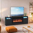 Mobile porta TV moderno con illuminazione a LED, dotato di armadietti e mensole, adatto per camere da letto e soggiorni.