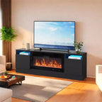 Mobile porta TV moderno con illuminazione a LED, dotato di armadietti e mensole, adatto per camere da letto e soggiorni.