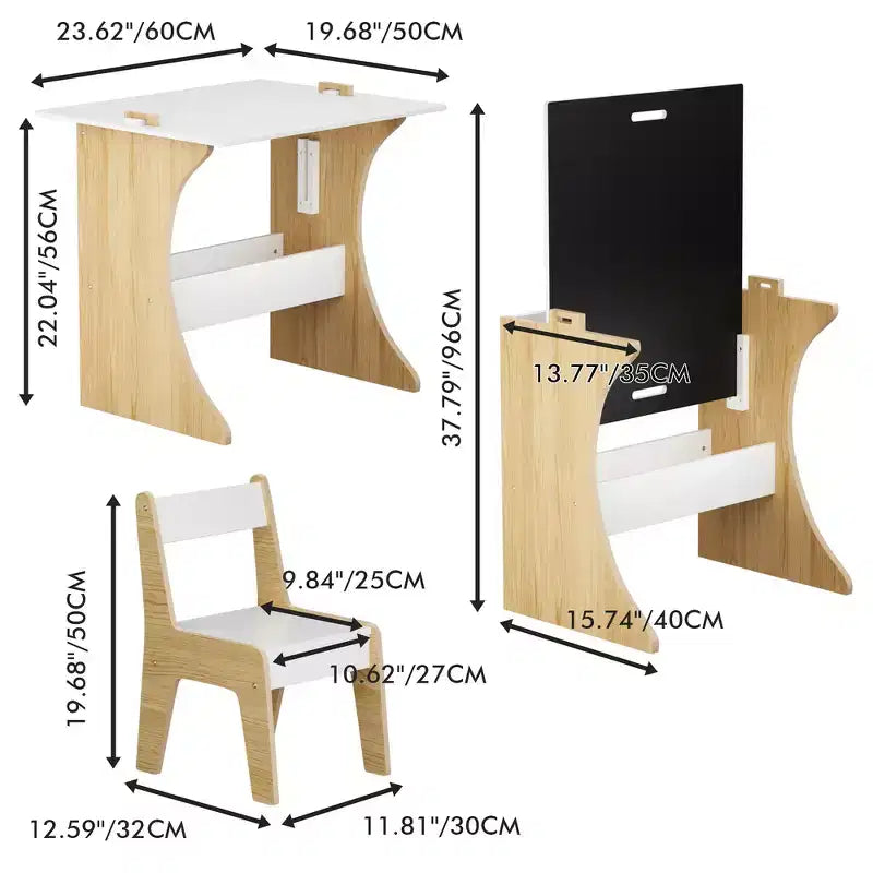 Set Tavolo per Bambini con Una Sedia, Tavolo da Studio Multifunzionale per Bambini in Legno - Piano Convertibile - Bianco