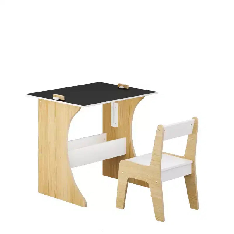 Set Tavolo per Bambini con Una Sedia, Tavolo da Studio Multifunzionale per Bambini in Legno - Piano Convertibile - Bianco