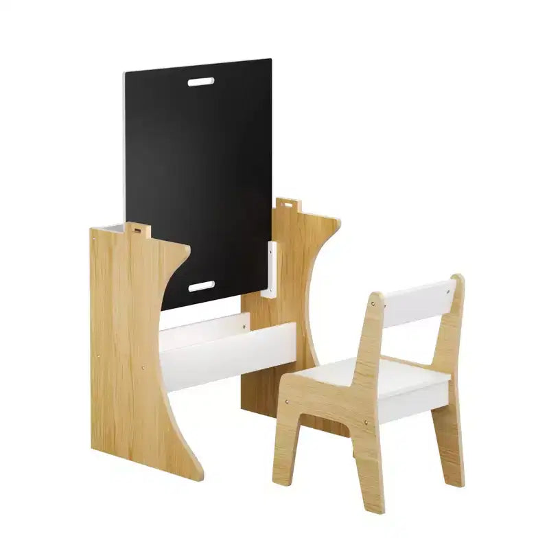 Set Tavolo per Bambini con Una Sedia, Tavolo da Studio Multifunzionale per Bambini in Legno - Piano Convertibile - Bianco
