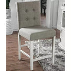 Set di 2 Sgabelli da bar Pritzker ad altezza bancone, bianco antico: Borchie, Rivestimento in Lino - HOMES: Inside + Out