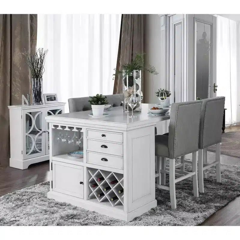 Set di 2 Sgabelli da bar Pritzker ad altezza bancone, bianco antico: Borchie, Rivestimento in Lino - HOMES: Inside + Out